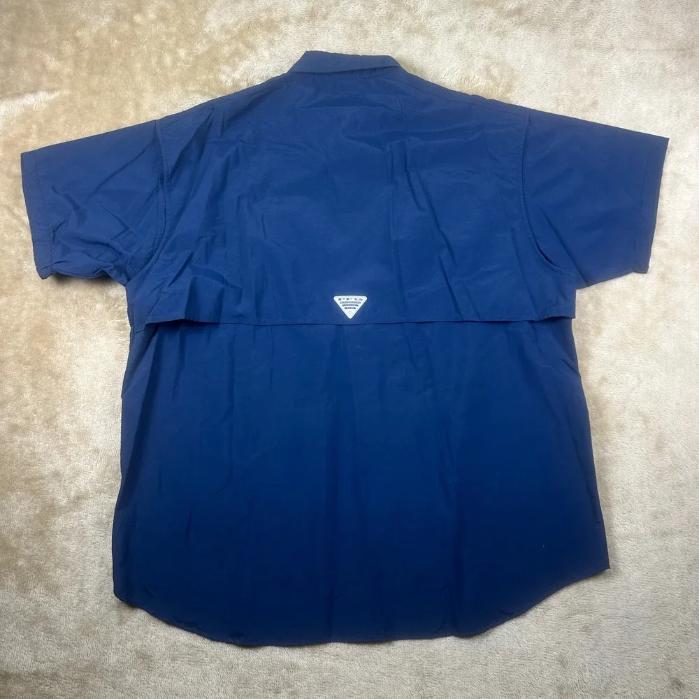Columbia PFG Bahama Mens XL Navy Blue Short Sleeve Fishing Shirt‎ Omni-Shade UPF